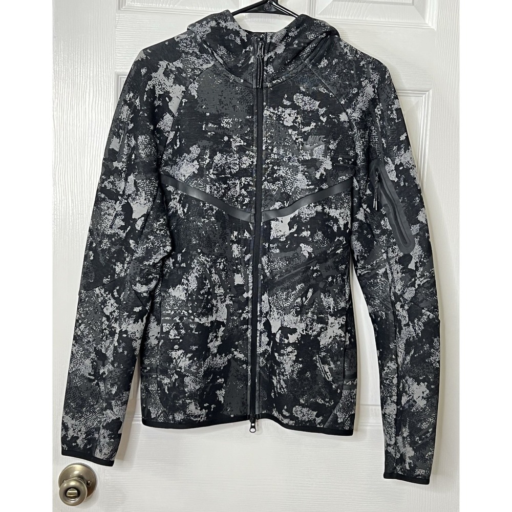 Nike Tech Fleece Full Zip Hoodie Jacket Black Gray Camo Womens Small S Athletic